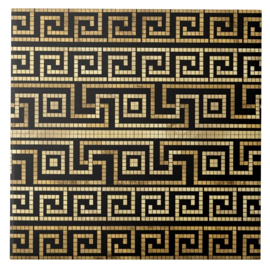 Carreau Mosaïque grecque méandre grecque clé noire et or (Devant)