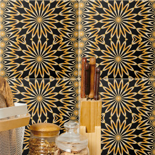 Carreau Mosaïque kaléidoscope noir et or