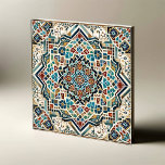 Carreau Mosaïque majestueuse : conception complexe de carr<br><div class="desc">Ce magnifique carrelage présente une symphonie de motifs géométriques, mariant l'art traditionnel à la précision moderne. Chaque segment de la conception est un témoignage de l'artisanat, présentant une palette vibrante de bleus, rouges et de tons de terre, entrelacés de motifs floraux délicats et de lignes angulaires. Idéal pour ajouter une...</div>