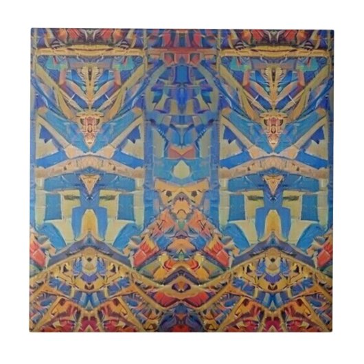 Carreau Mosaïque marocaine bleu bleu or rouge (Devant)