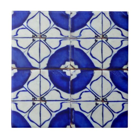 Carreau Mosaïque marocaine d'art géométrique bleu Indigo (Devant)