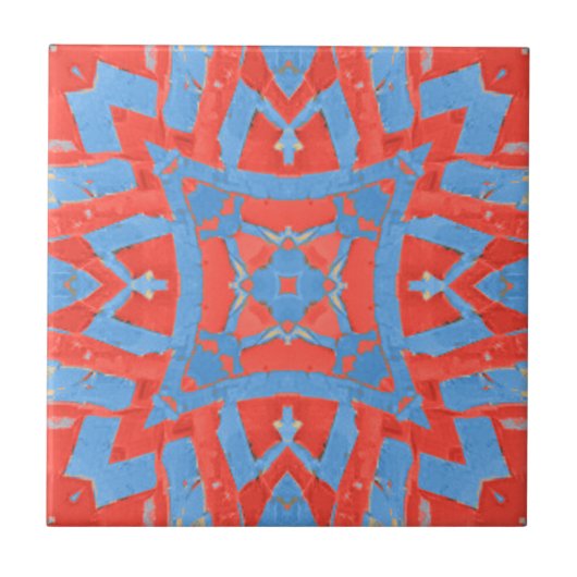Carreau Mosaïque marocaine motif géométrique rouge bleu (Devant)