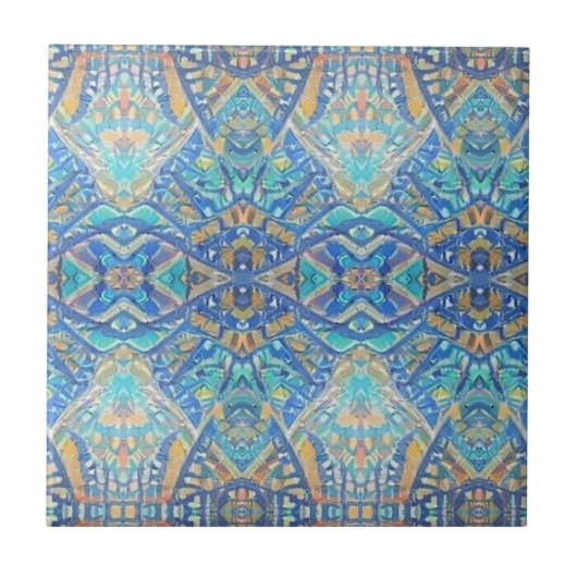 Carreau mosaïque marocaine multicolore turquoise aqua bleu (Devant)