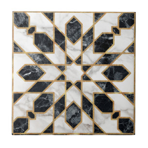 Carreau Mosaïque marocaine noire et Marbre blanc