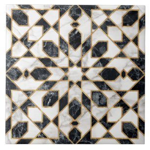 Carreau Mosaïque marocaine noire et Marbre blanc
