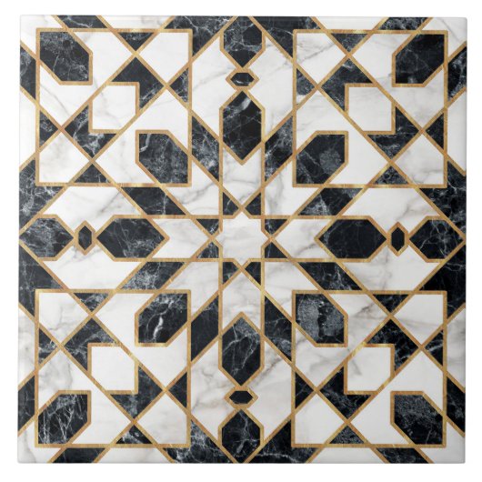 Carreau Mosaïque marocaine noire et Marbre blanc (Devant)