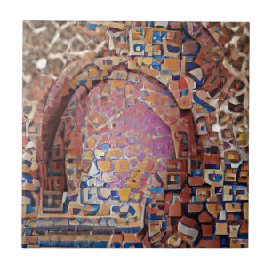 Carreau mosaïque marocaine or rouge art géométrique
