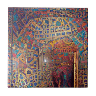 Carreau mosaïque marocaine or rouge turquoise art géométri