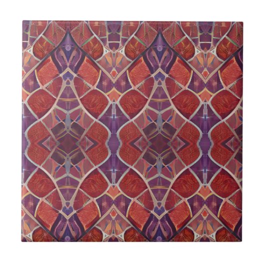 Carreau mosaïque marocaine rouge violet turquoise art géom (Devant)