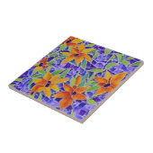 Carreau Mosaïque marocaine tuile violet orangé fleurs (Côté)