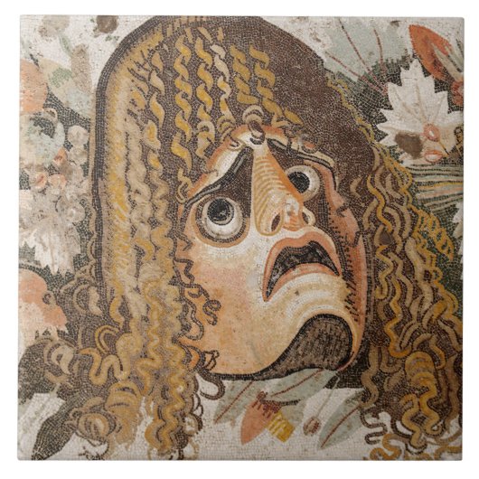 Carreau Mosaïque romaine, avec le masque, le feuille et le (Devant)