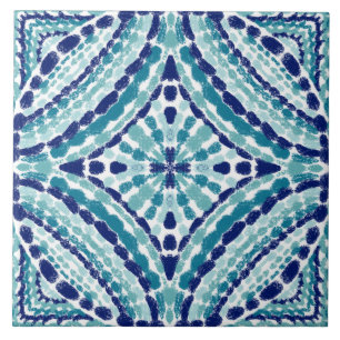Carreau Mosaïques bleu méditerranéen Turquoise Peint main
