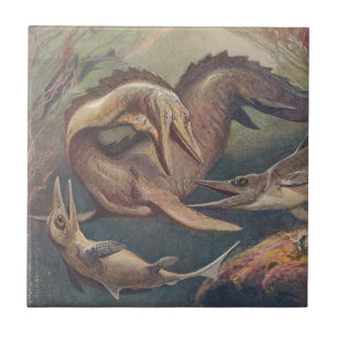 Carreau Mosasaurus Vintage contre Ichthyosaures Imprimer