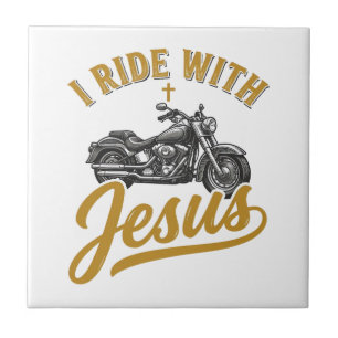 Carreau Motard Chrétien Je Roule Avec Jésus Vintage Moto