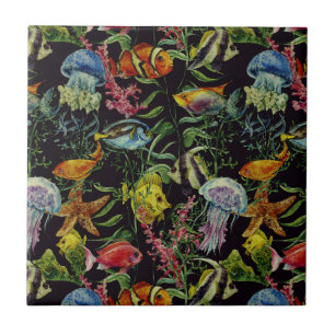 Carreau Motif 1 de vie marine d'aquarelle