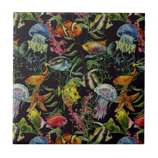 Carreau Motif 1 de vie marine d'aquarelle (Devant)