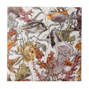 Carreau Motif 2 de vie marine d'aquarelle