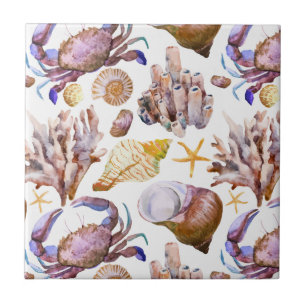 Carreau Motif 4 de vie marine d'aquarelle