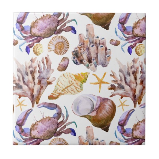 Carreau Motif 4 de vie marine d'aquarelle (Devant)