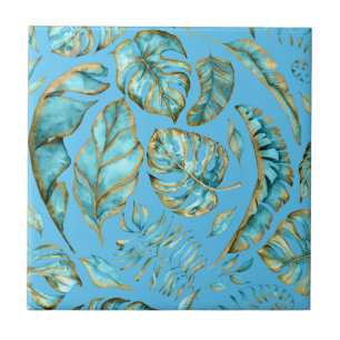 Carreau motif à feuilles de jungle tropicale aqua tropica