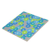 Carreau Motif à fleurs Art Déco - bleu et vert citron (Côté)