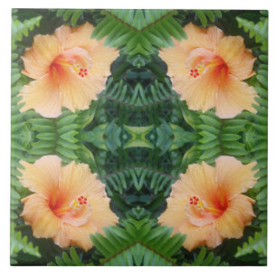 Carreau Motif à fleurs d'Hibiscus orange