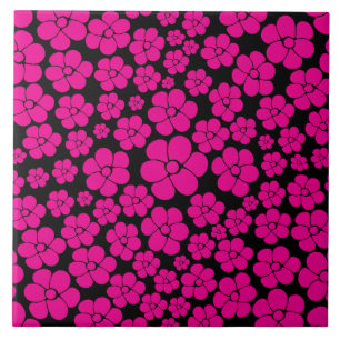Carreau Motif à fleurs - Magenta et noir