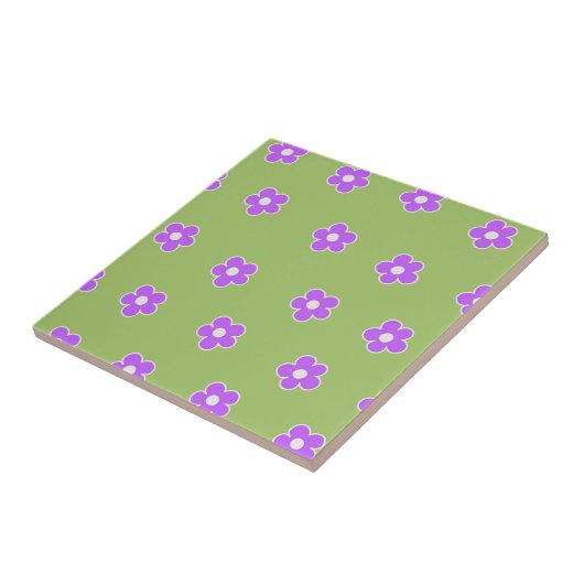 Carreau Motif à fleurs vert violet rétro Y2K (Côté)