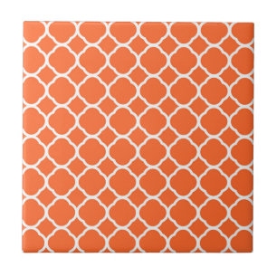 Carreau Motif à quatre feuilles en orange mandarine et bla