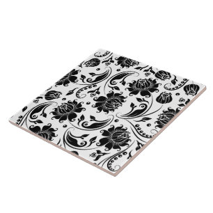 Carreau Motif à thème à fleurs noir et blanc