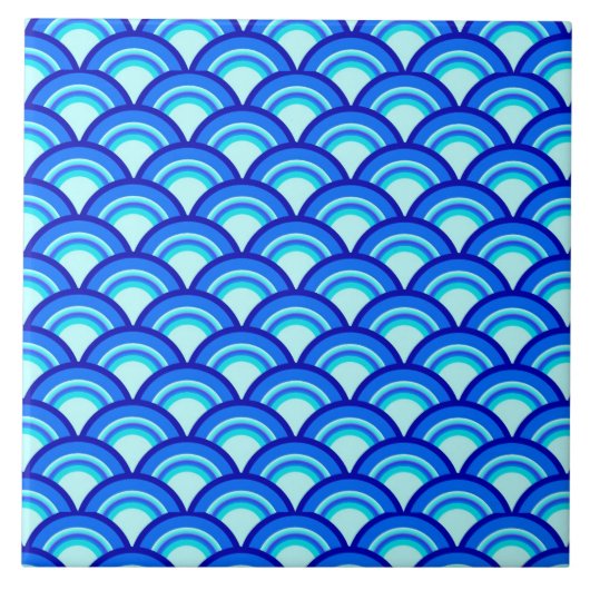 Carreau Motif à vagues Art déco - cobalt et bleu ciel (Devant)