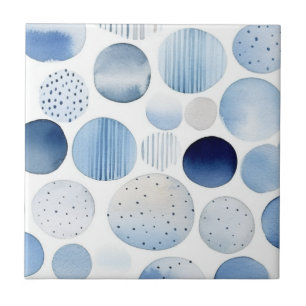 Carreau Motif abstrait aquarelle cercles bleus blancs