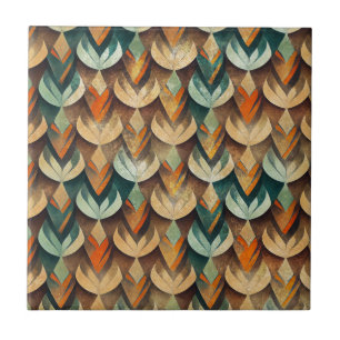 Carreau Motif Abstrait Art Déco Or Sarcelle de Luxe