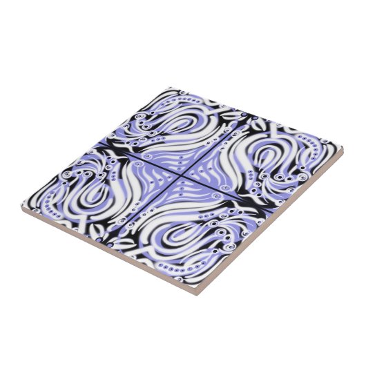 Carreau Motif Abstrait Courbe Blanc Noir Violet  (Côté)