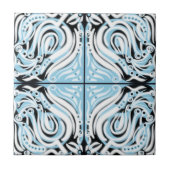 Carreau Motif Abstrait Courbé Bleu Noir Blanc  (Devant)