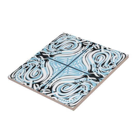 Carreau Motif Abstrait Courbé Bleu Noir Blanc  (Côté)