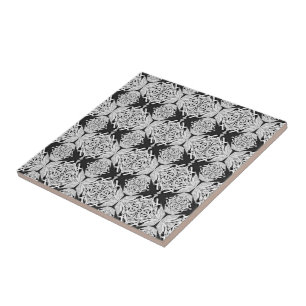 Carreau Motif abstrait d'aile de papillon gris noir blanc 