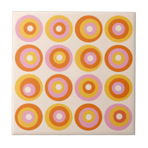 Carreau Motif Abstrait de Cercles Orange du Milieu du Sièc