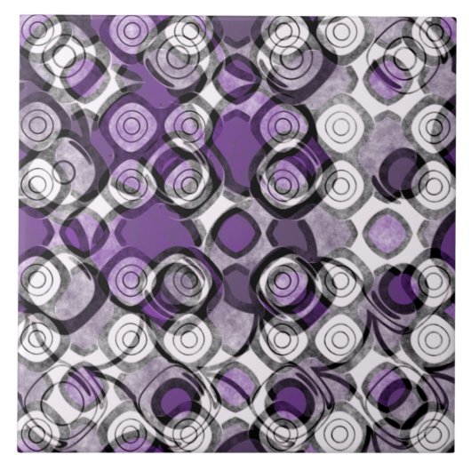 Carreau Motif abstrait de cercles violets, gris et noirs (Devant)