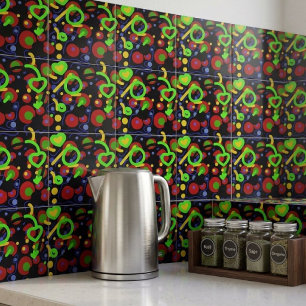 Carreau Motif abstrait de gribouillis pop rétro de couleur