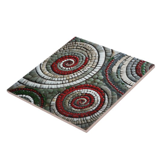 Carreau Motif Abstrait de la spirale rouge de Noël (Côté)