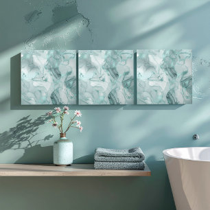 Carreau Motif Abstrait de Marbre Brumeux en Teal Clair ID7
