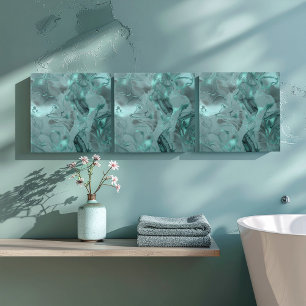 Carreau Motif Abstrait de Marbre Brumeux Sombre Turquoise