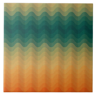 Carreau Motif Abstrait des vagues orange et verte