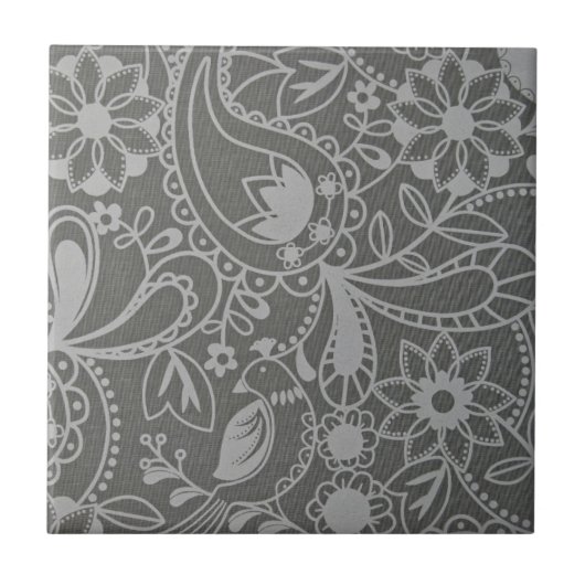 Carreau Motif abstrait floral de fleur grise (Devant)