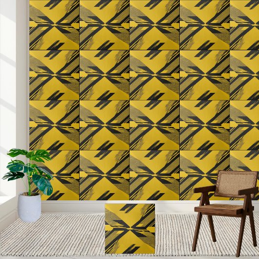 Carreau Motif Abstrait géométrique noir et jaune