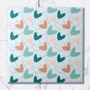 Carreau Motif abstrait mi-siècle sarcelle, pêche, saumon f