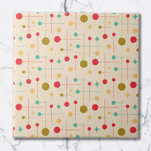 Carreau Motif Abstrait Moderne du Milieu du Siècle 29 Crèm