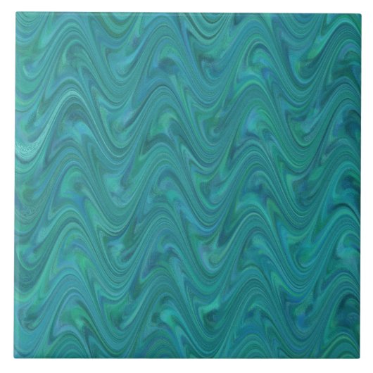 Carreau Motif Abstrait Ondulé Bleu Vert (Devant)