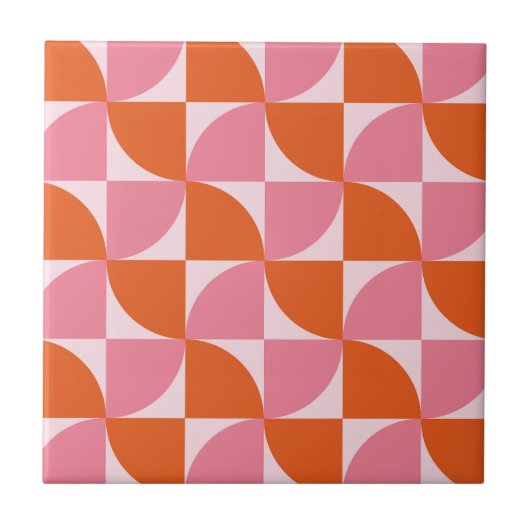 Carreau Motif abstrait orange et rose du milieu du siècle (Devant)